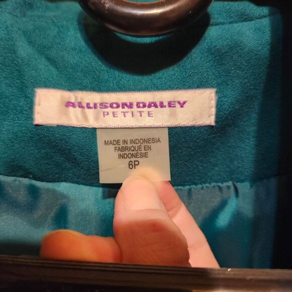 Allison Daley Petite Women's Size 6 Faux Suede Jacket Teal Zip Front Pockets - Picture 7 of 9